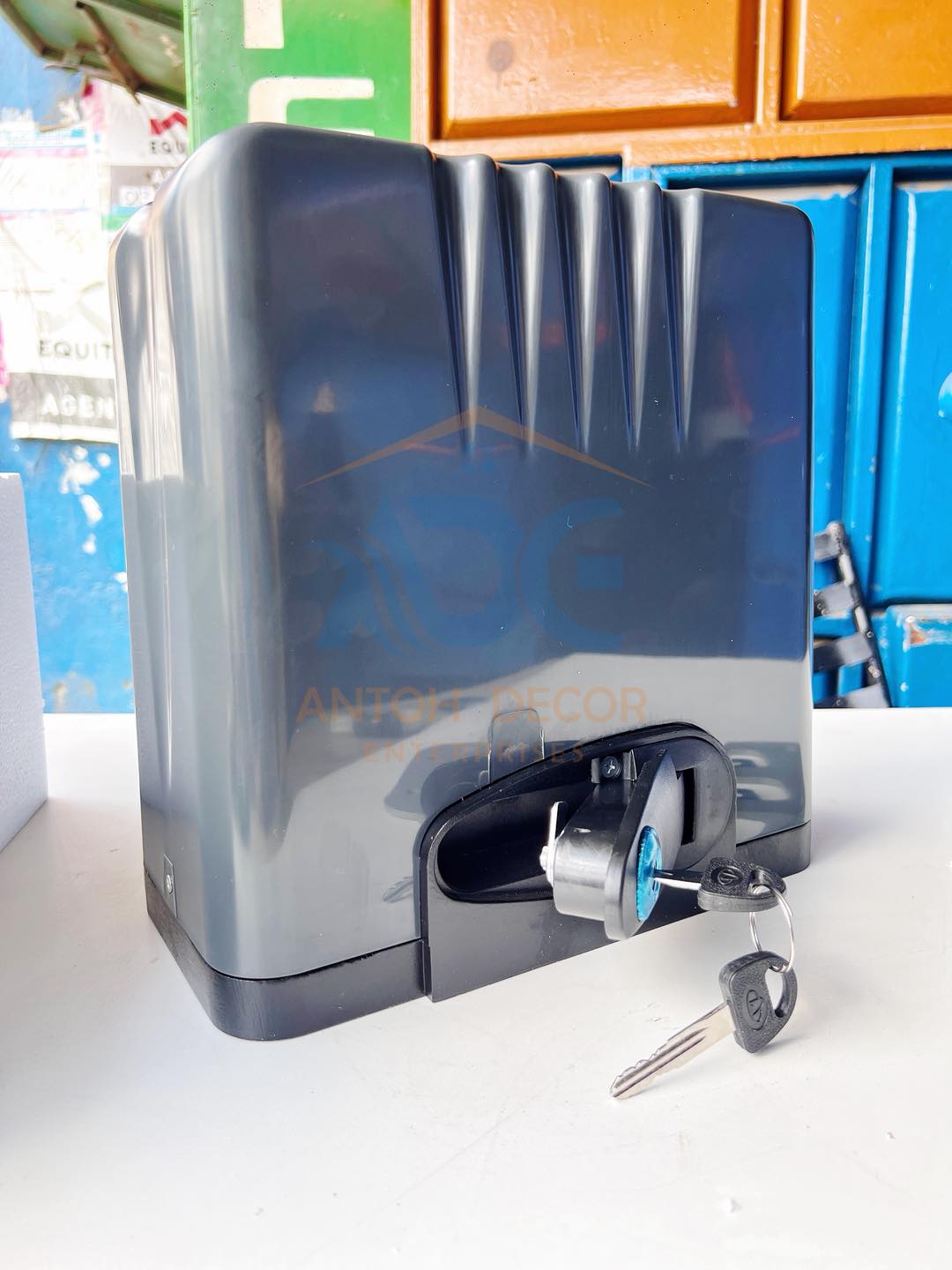 Red roller shutter installation